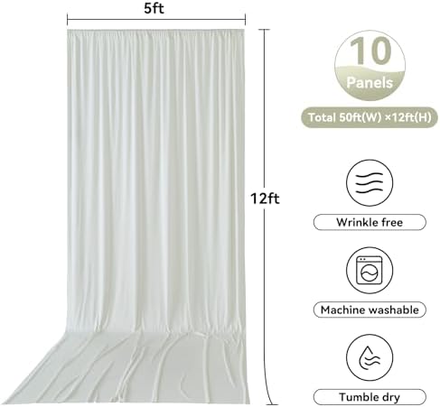 10 Panels 5x12ft Ivory Backdrop Curtains for Parties, Wrinkle Free Polyester Ivory Photo Backdrop Drapes 12 ft, alternate
