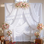 10 Panels 5x12ft White Backdrop Curtains for Wedding Parties, Wrinkle Free Polyester 12 ft Long Photo Backdrop