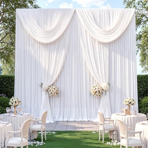 10 Panels 5x12ft White Backdrop Curtains for Wedding Parties, Wrinkle Free Polyester 12 ft Long Photo Backdrop, alternate