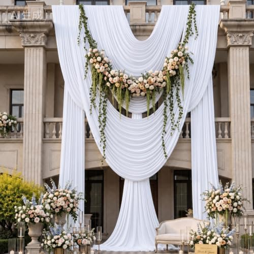 10 Panels 5x14ft White Backdrop Curtains for Parties, Wrinkle Free Polyester White Photo Backdrop Drapes 14 ft