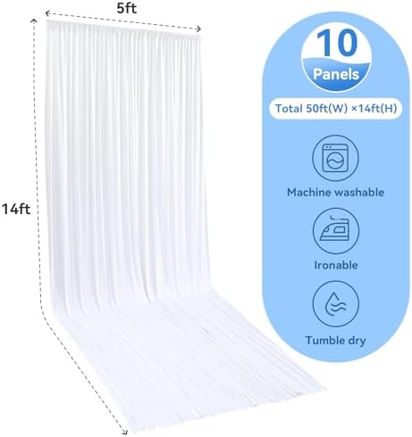 10 Panels 5x14ft White Backdrop Curtains for Parties, Wrinkle Free Polyester White Photo Backdrop Drapes 14 ft, alternate
