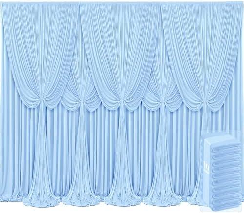 10 Panels Baby Blue Backdrop Curtains for Wedding Party Wrinkle Free Backdrops Curtain Drapes Fabric Decorations