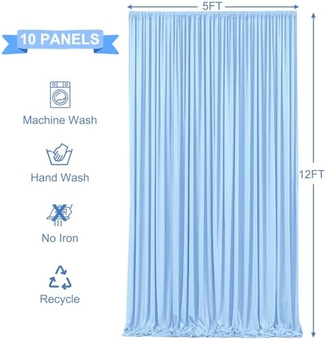 10 Panels Baby Blue Backdrop Curtains for Wedding Party Wrinkle Free Backdrops Curtain Drapes Fabric Decorations, alternate