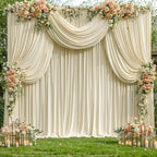 10 Panels Backdrop Curtains for Wedding Party Wrinkle Free Beige Backdrops Curtain Drapes Fabric Decorations, alternate view