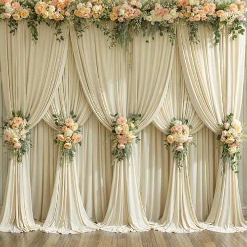10 Panels Backdrop Curtains for Wedding Party Wrinkle Free Beige Backdrops Curtain Drapes Fabric Decorations, alternate view