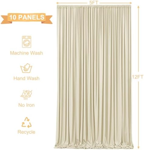 10 Panels Backdrop Curtains for Wedding Party Wrinkle Free Beige Backdrops Curtain Drapes Fabric Decorations, alternate view