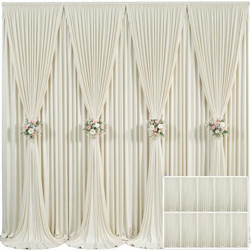 10 Panels Beige Backdrop Curtain for Wedding Parties Wrinkle Free Beige Photo Curtains Backdrop Drapes Fabric