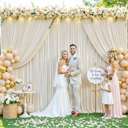 10 Panels Beige Backdrop Curtain for Wedding Parties Wrinkle Free Beige Photo Curtains Backdrop Drapes Fabric, alternate view