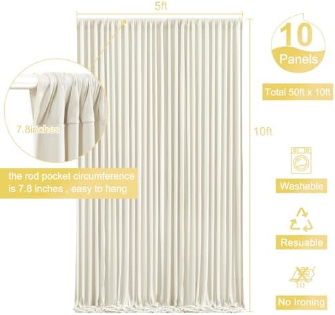 10 Panels Beige Backdrop Curtain for Wedding Parties Wrinkle Free Beige Photo Curtains Backdrop Drapes Fabric, alternate view