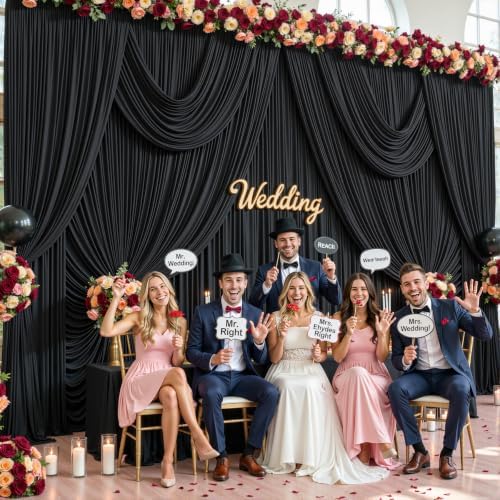 10 Panels Black Backdrop Curtains for Wedding Party Wrinkle Free Backdrops Curtain Drapes Fabric Decorations, alternate view