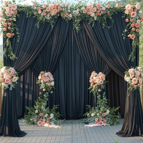 10 Panels Black Backdrop Curtains for Wedding Party Wrinkle Free Backdrops Curtain Drapes Fabric Decorations, alternate view