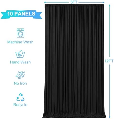 10 Panels Black Backdrop Curtains for Wedding Party Wrinkle Free Backdrops Curtain Drapes Fabric Decorations, alternate view