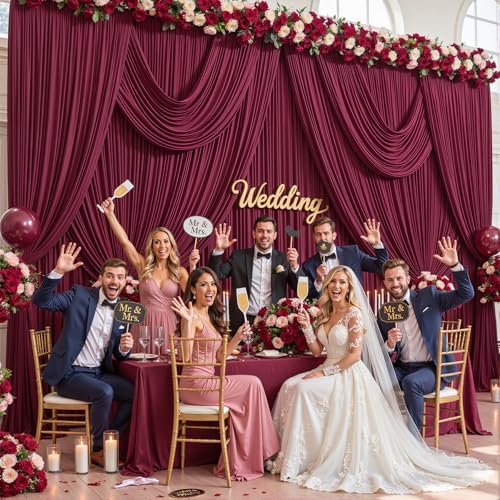 10 Panels Burgundy Backdrop Curtains for Wedding Party Wrinkle Free Backdrops Curtain Drapes Fabric Decorations, alternate