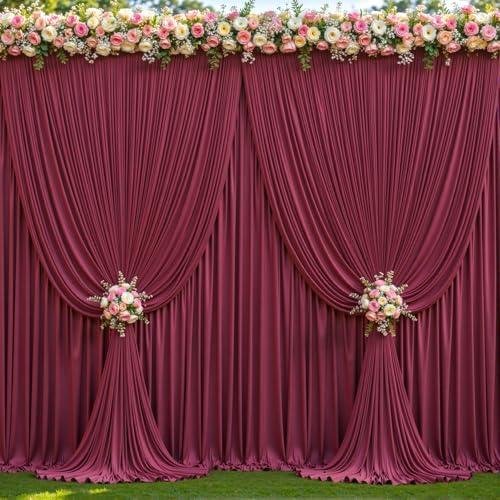 10 Panels Burgundy Backdrop Curtains for Wedding Party Wrinkle Free Backdrops Curtain Drapes Fabric Decorations, alternate