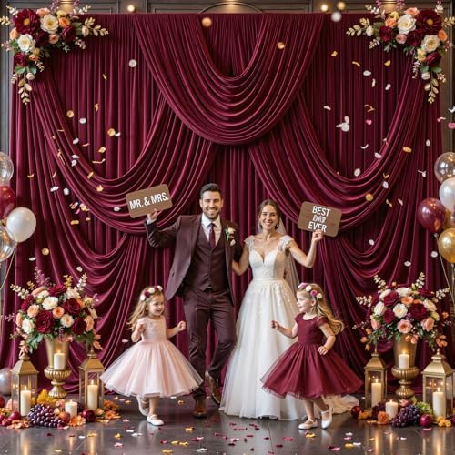 10 Panels Burgundy Backdrop Curtains for Wedding Party Wrinkle Free Backdrops Curtain Drapes Fabric Decorations, alternate