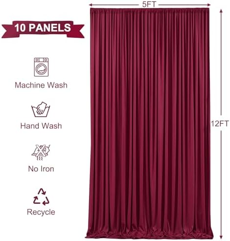 10 Panels Burgundy Backdrop Curtains for Wedding Party Wrinkle Free Backdrops Curtain Drapes Fabric Decorations, alternate