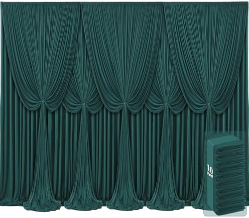 10 Panels Hunter Green Backdrop Curtains for Wedding Party Wrinkle Free Backdrops Curtain Drapes Fabric