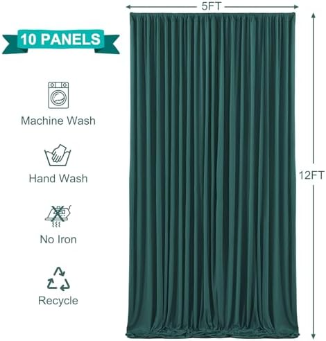 10 Panels Hunter Green Backdrop Curtains for Wedding Party Wrinkle Free Backdrops Curtain Drapes Fabric, alternate view 5