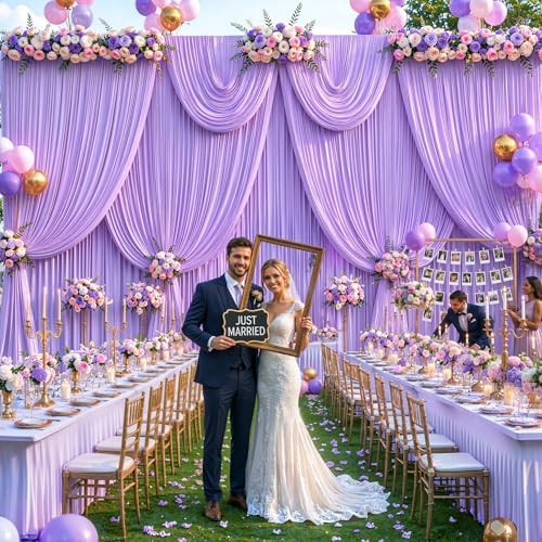 10 Panels Lavender Backdrop Curtain for Parties Wedding Wrinkle Free Light Purple Photo Curtains Backdrop Drapes, alternate
