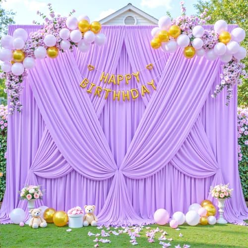 10 Panels Lavender Backdrop Curtain for Parties Wedding Wrinkle Free Light Purple Photo Curtains Backdrop Drapes, alternate