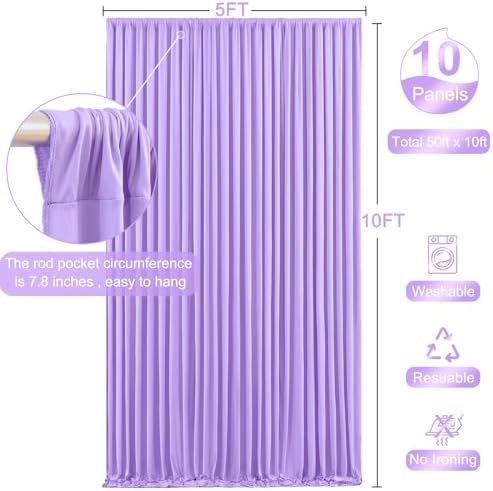 10 Panels Lavender Backdrop Curtain for Parties Wedding Wrinkle Free Light Purple Photo Curtains Backdrop Drapes, alternate