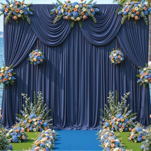 10 Panels Navy Blue Backdrop Curtains for Wedding Party Wrinkle Free Backdrops Curtain Drapes Fabric Decorations, alternate
