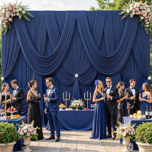 10 Panels Navy Blue Backdrop Curtains for Wedding Party Wrinkle Free Backdrops Curtain Drapes Fabric Decorations, alternate