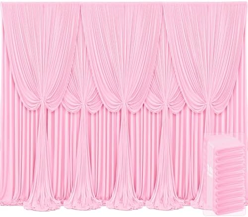 10 Panels Pink Backdrop Curtains for Wedding Party Wrinkle Free Backdrops Curtain Drapes Fabric Decorations