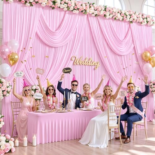 10 Panels Pink Backdrop Curtains for Wedding Party Wrinkle Free Backdrops Curtain Drapes Fabric Decorations, alternate view 2