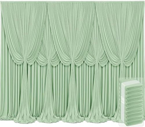 10 Panels Sage Green Backdrop Curtains for Wedding Party Wrinkle Free Backdrops Curtain Drapes Fabric