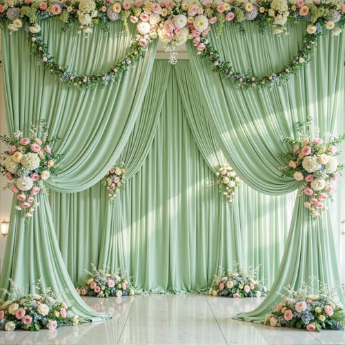 10 Panels Sage Green Backdrop Curtains for Wedding Party Wrinkle Free Backdrops Curtain Drapes Fabric, alternate view 2