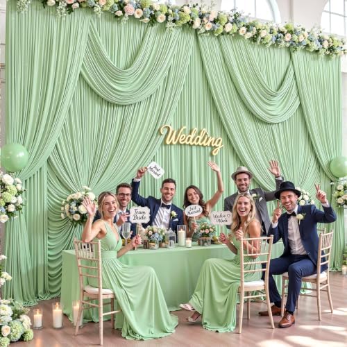 10 Panels Sage Green Backdrop Curtains for Wedding Party Wrinkle Free Backdrops Curtain Drapes Fabric, alternate view 3
