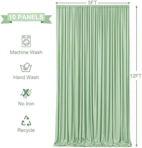 10 Panels Sage Green Backdrop Curtains for Wedding Party Wrinkle Free Backdrops Curtain Drapes Fabric, alternate view 5
