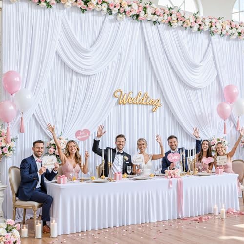 10 Panels White Backdrop Curtains for Wedding Party Wrinkle Free Backdrops Curtain Drapes Fabric Decorations, alternate view