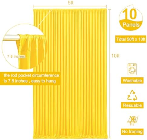 10 Panels Yellow Backdrop Curtain for Parties Wrinkle Free Lemon Yellow Photo Curtains Backdrop Drapes Fabric, alternate view