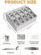 10 Pans Stainless Steel Pizza Topping Storage Station with Lids in Silver 2 Rows, alternate view 3