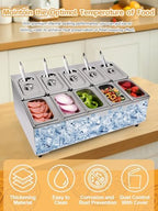 10 Pans Stainless Steel Pizza Topping Storage Station with Lids in Silver 2 Rows, alternate view 4