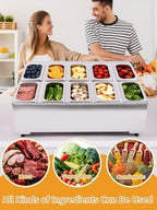 10 Pans Stainless Steel Pizza Topping Storage Station with Lids in Silver 2 Rows, alternate view 7