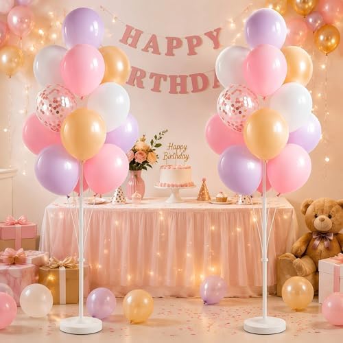 10" Pastel Party Balloon Column Kit Set of 2 For Themed Party in 26 Count (Pack of 2) in Pink Purple Confetti, alternate view