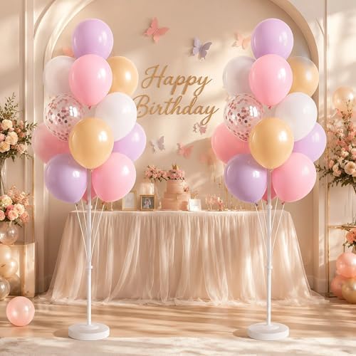 10" Pastel Party Balloon Column Kit Set of 2 For Themed Party in 26 Count (Pack of 2) in Pink Purple Confetti, alternate view