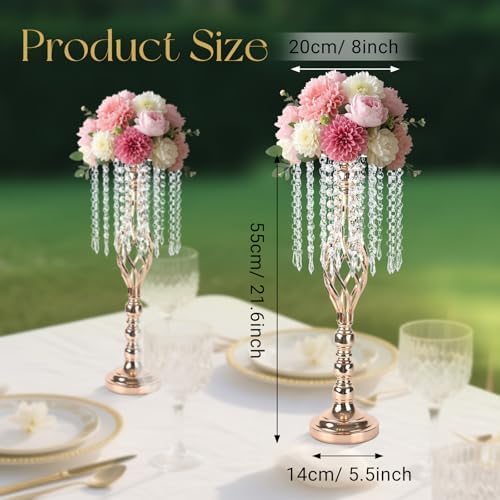 10 Pcs 21.6 Inch Crystal Flower Stand Gold Wedding Centerpieces Gold Flower Stand Vases Centerpiece Decorations, alternate