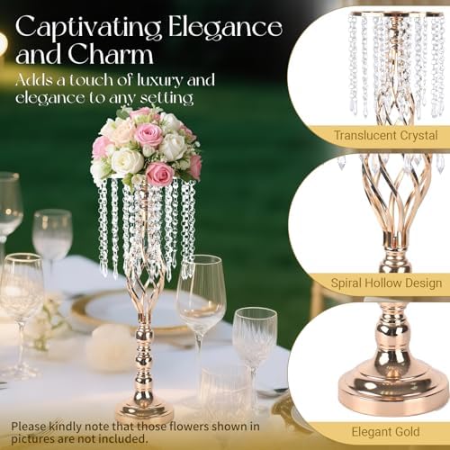 10 Pcs 21.6 Inch Crystal Flower Stand Gold Wedding Centerpieces Gold Flower Stand Vases Centerpiece Decorations, alternate