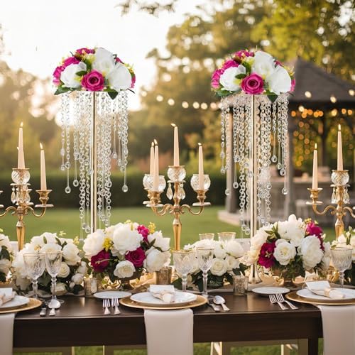 10 Pcs 21.65 inches Crystal Flower Stand Wedding Centerpieces for Tables, Tabletop Gold Metal Flower Arrangement, alternate