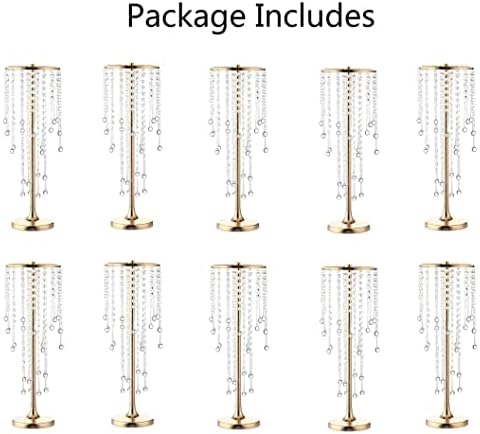 10 Pcs 21.65 inches Crystal Flower Stand Wedding Centerpieces for Tables, Tabletop Gold Metal Flower Arrangement, alternate