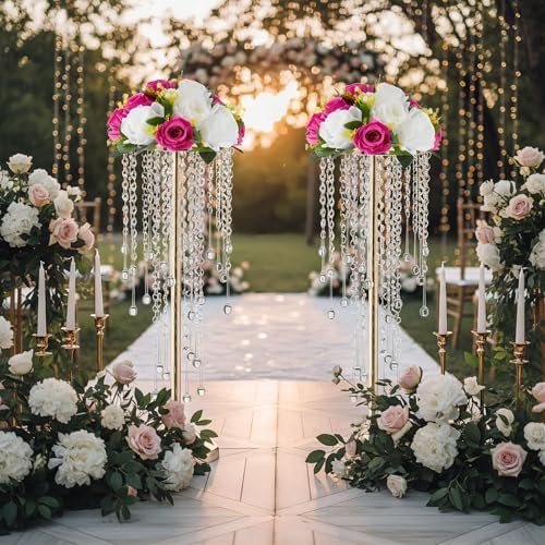 10 Pcs 21.65 inches Crystal Flower Stand Wedding Centerpieces for Tables, Tabletop Gold Metal Flower Arrangement, alternate