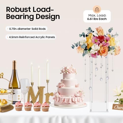 10 Pcs Acrylic Centerpiece Stand, 23.6'' Tall Clear Column Flower Vase Flowers Stand, Rectangular Flower Display, alternate