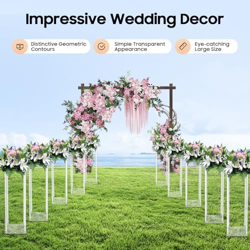 10 Pcs Acrylic Centerpiece Stand, 23.6'' Tall Clear Column Flower Vase Flowers Stand, Rectangular Flower Display, alternate