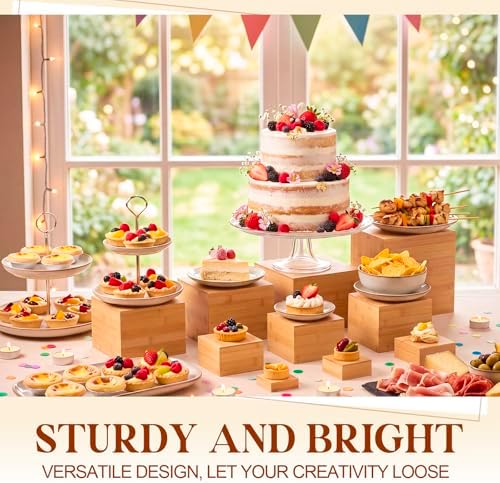 10 Pcs Bamboo Buffet Risers and Stands for Food, 3''-9.8'' in Bamboo, alternate view 2