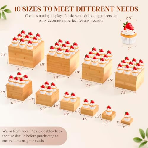 10 Pcs Bamboo Buffet Risers and Stands for Food, 3''-9.8'' in Bamboo, alternate view 3