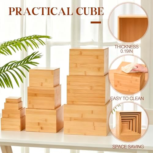 10 Pcs Bamboo Buffet Risers and Stands for Food, 3''-9.8'' in Bamboo, alternate view 4